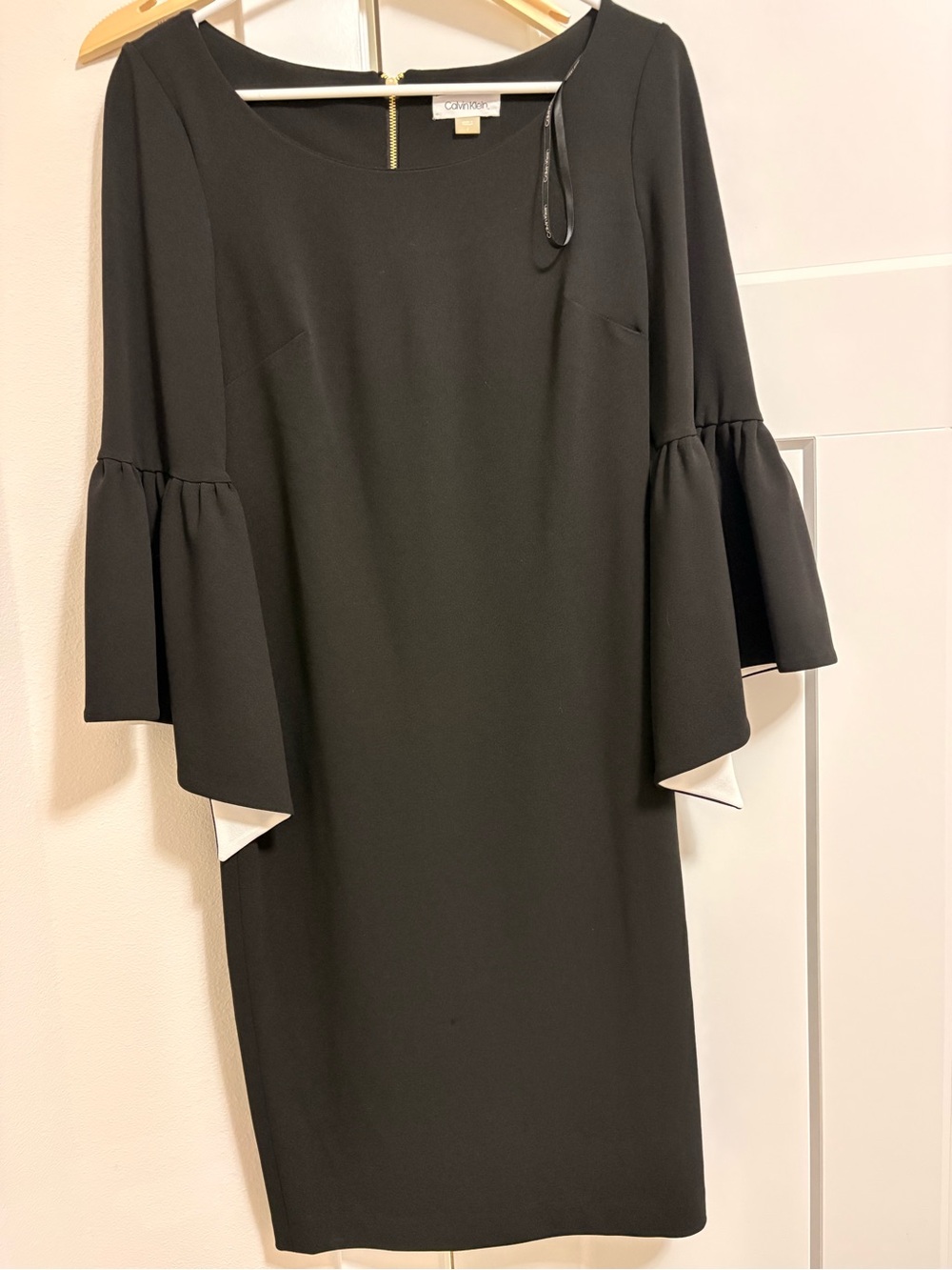 Calvin Klein Black Midi Dress with Bell Sleeves